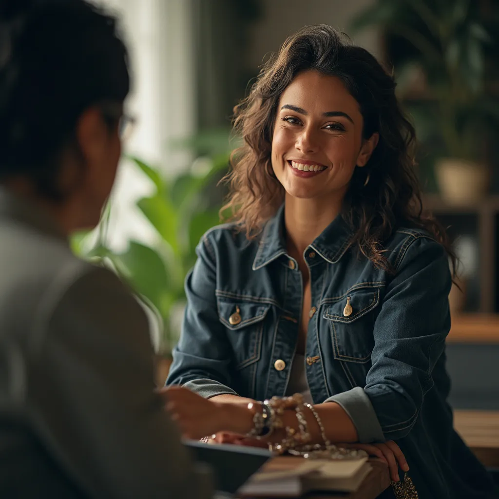 Portrait de [Prénom Nom], coach en croissance personnelle souriante